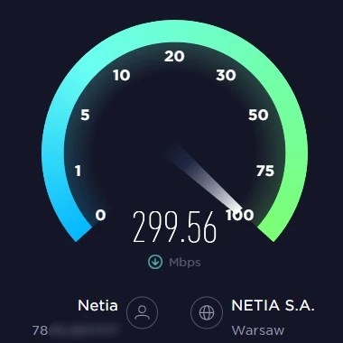 A screenshot of the Internet connection speed test, without Surfshark
