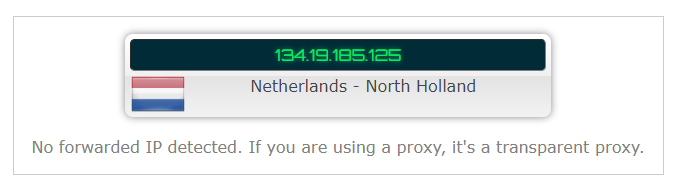 The detected IP address from NordVPN