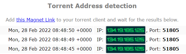 The NordVPN IP when torrenting