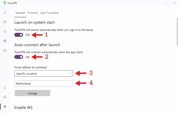 The auto connect and launch with system features of PureVPN